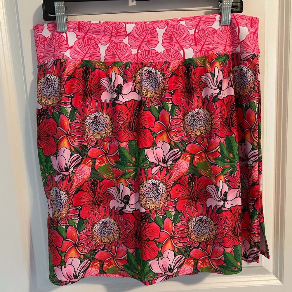 Skort Obsession for Fun Fashion And Fitness Red Pink Floral Skirt Size XXL